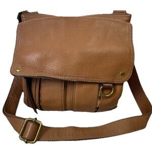 Fossil Morgan Traveler Caramel Pebbled Leather Crossbody Bag Purse Messenger EUC